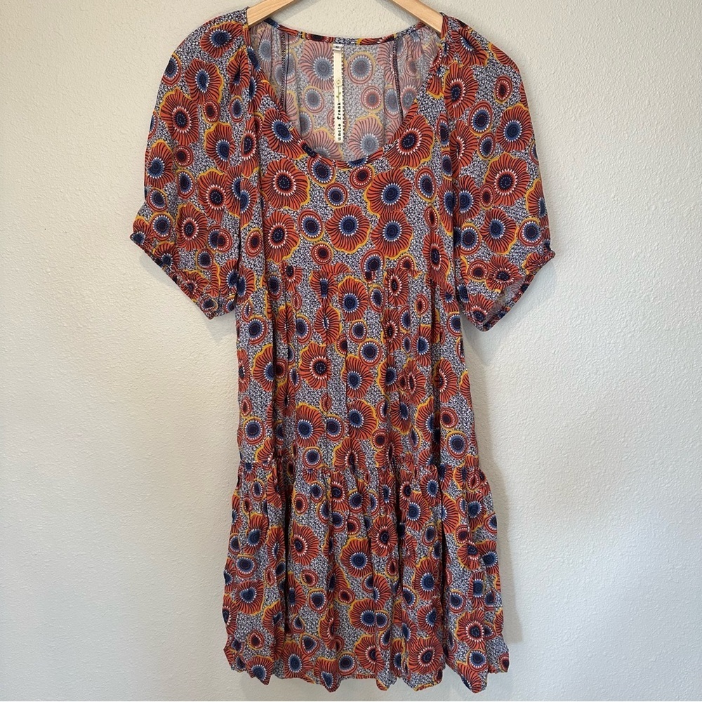 Uncle Frank Red & Blue Floral Tiered Mini Dress